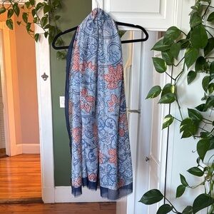 Joy Susan Blue and Orange Floral Scarf